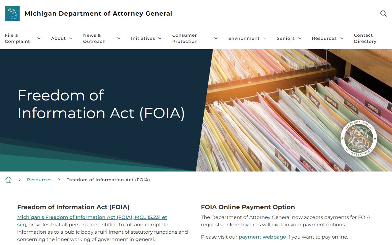 Huron County arrest records and Michigan Attorney General FOIA guidance
