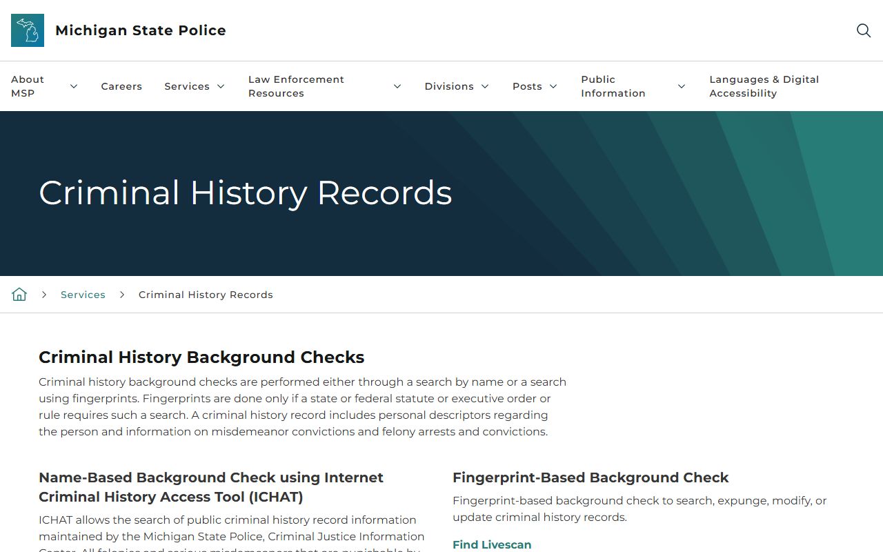 Huron County criminal court records and Michigan State Police criminal history check