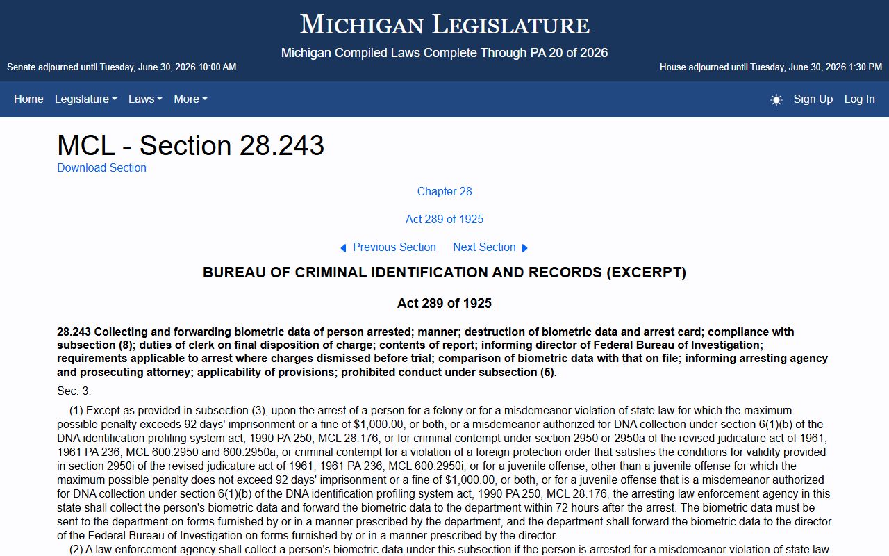 Huron County criminal court records and Michigan criminal history dissemination statute MCL 28.243