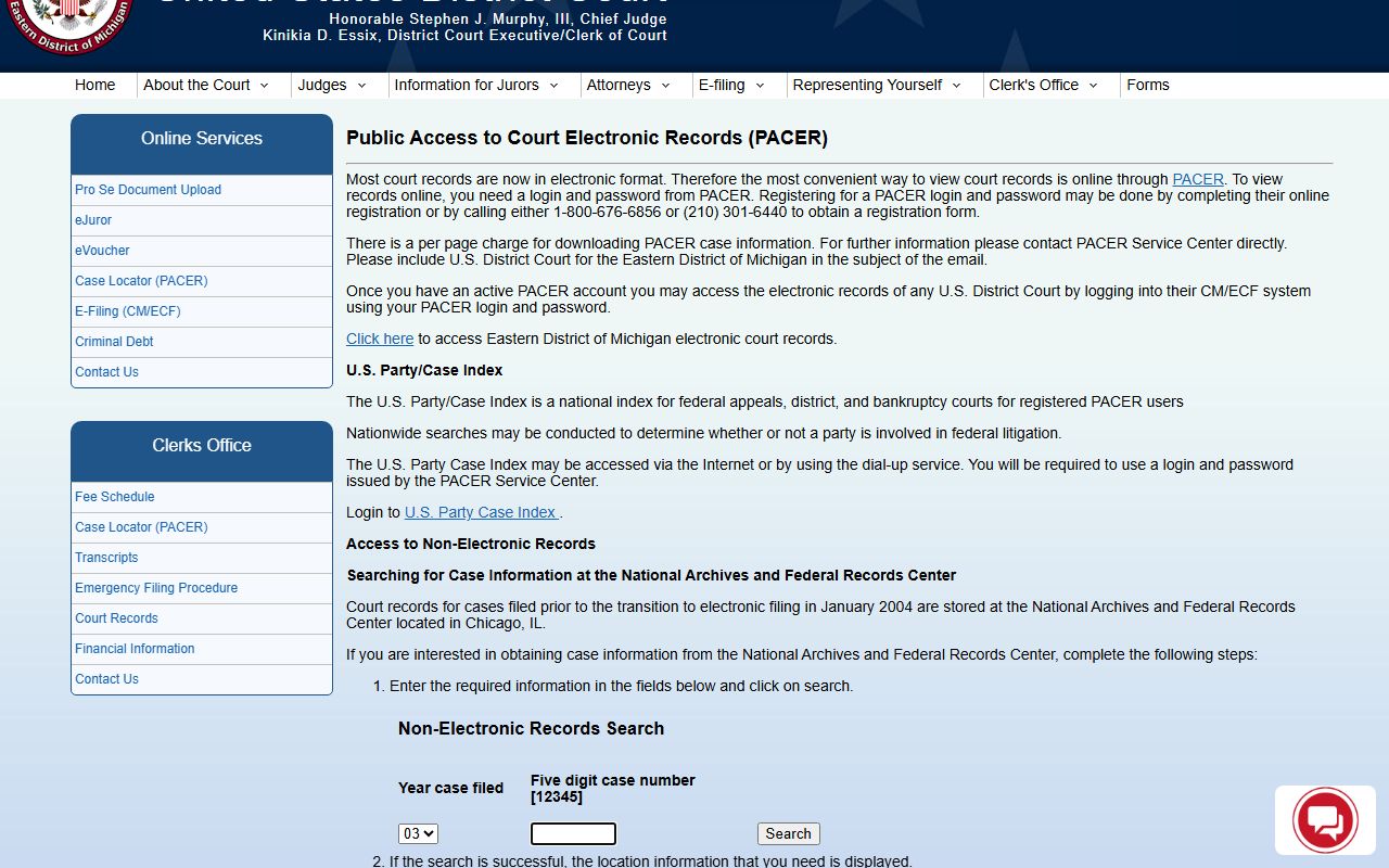 Huron County federal court records and PACER access through the Eastern District of Michigan
