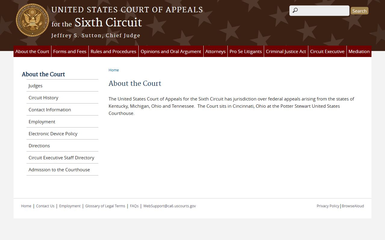 Sixth Circuit appellate court that hears federal appeals from Huron County