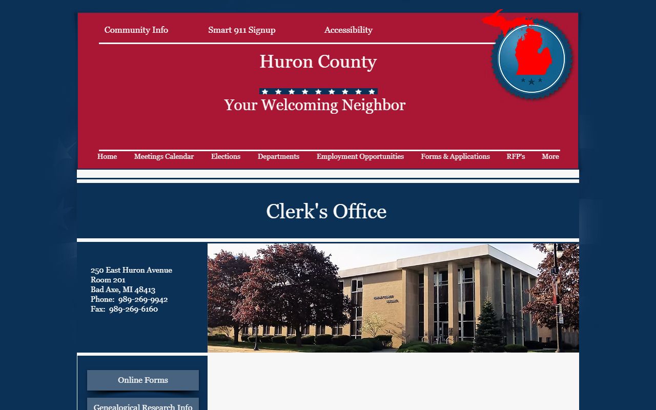 Huron County Clerk contact page for court and vital records