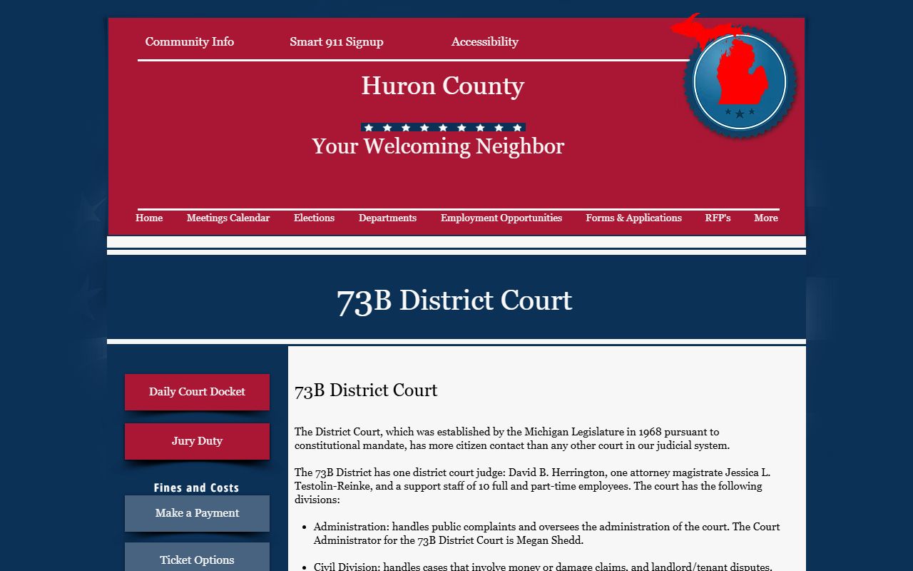 Huron County District Court overview and record access page