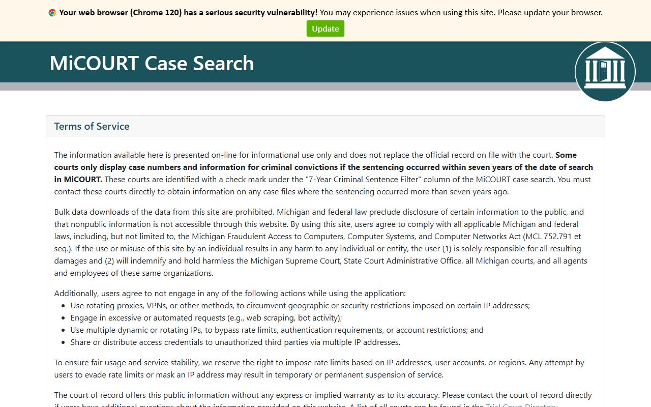 Huron County court records search on the statewide MiCOURT case portal