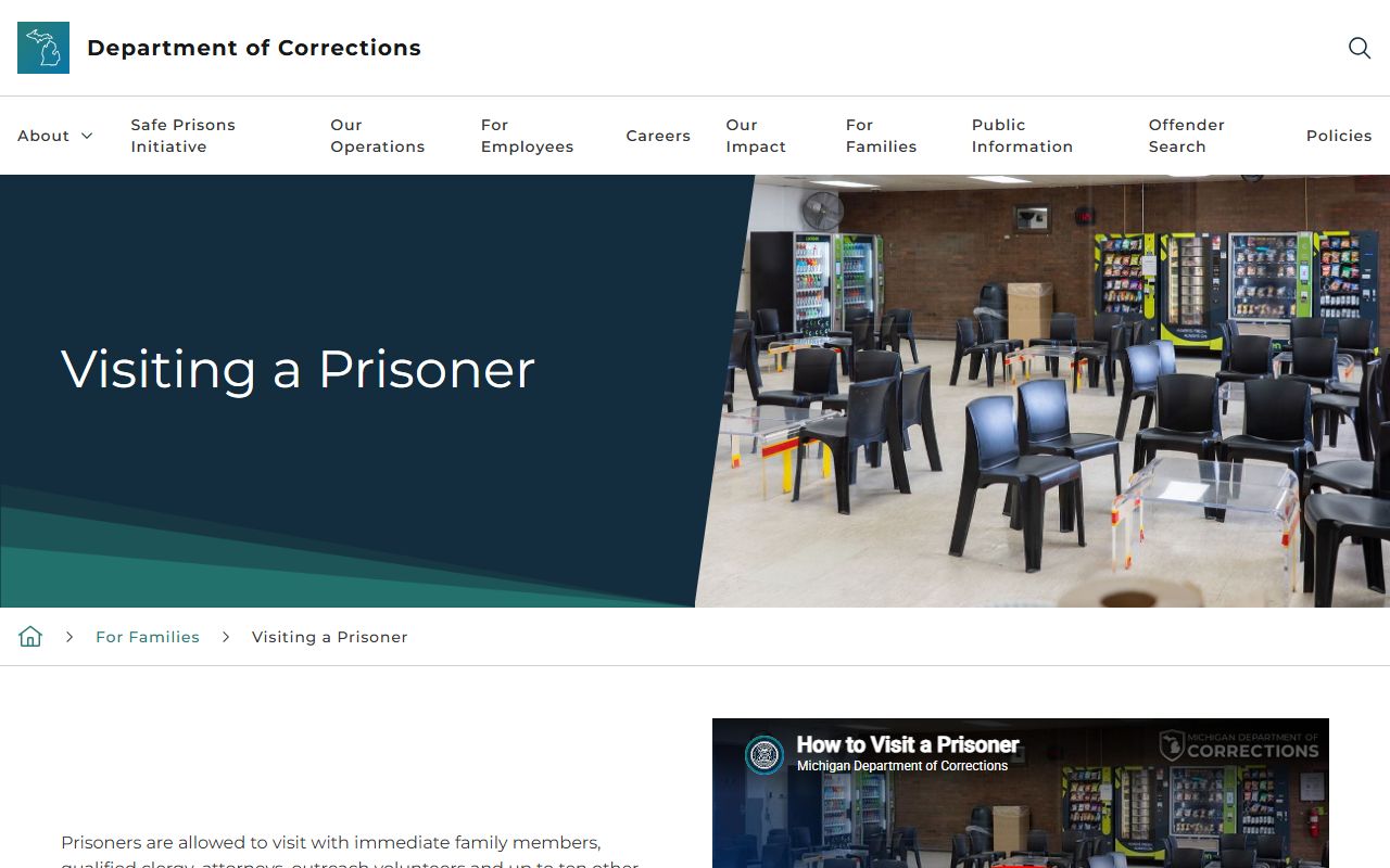 Huron County inmate records MDOC visitation rules for state prisoners