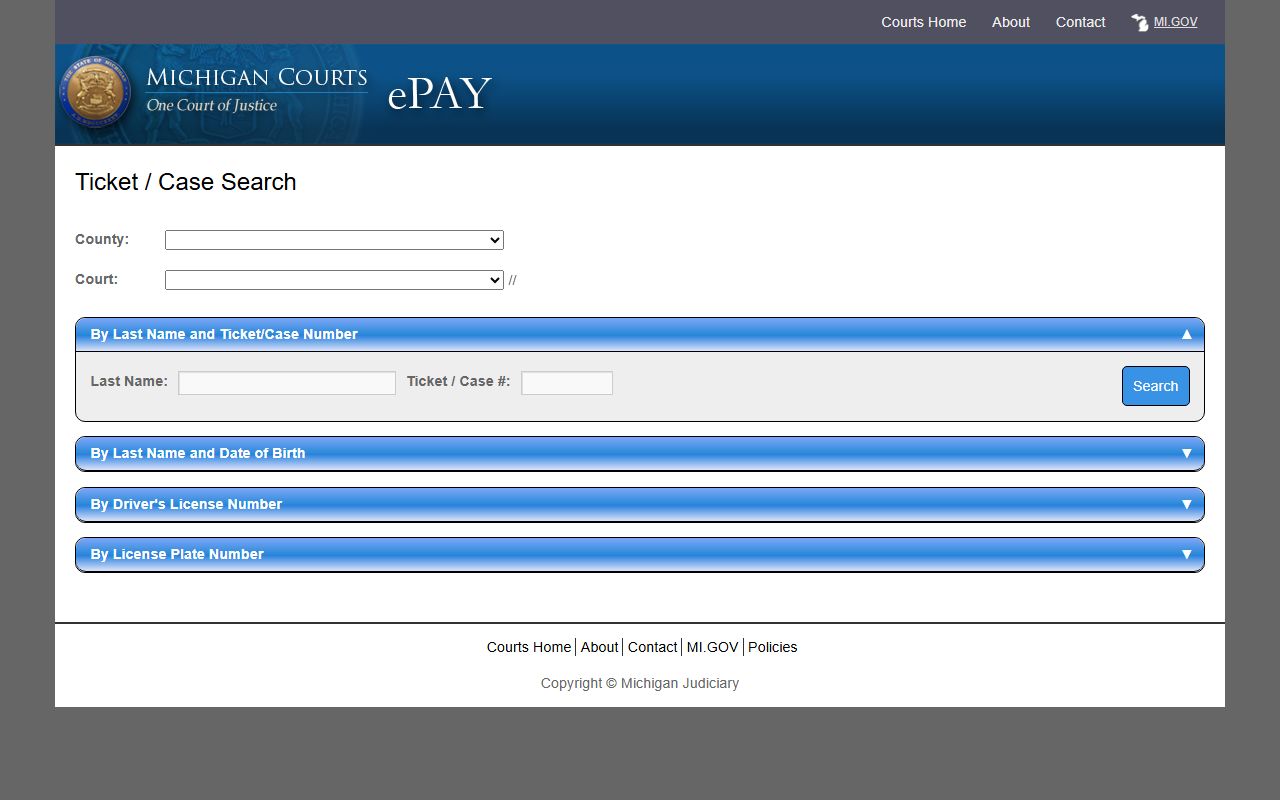 Huron County traffic court records lookup on the Michigan eTix ticket search